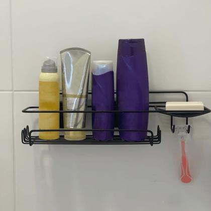 Imagem de Porta Shampoo Saboneteira 2 ganchos Preto Fosco Super Adesivo 3m Arthi