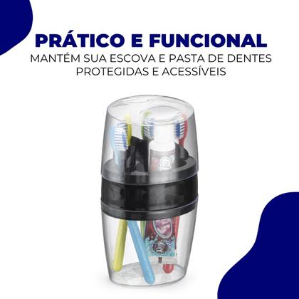 Imagem de Porta Suporte Escova Pasta de Dente Creme Dental Banheiro Lavabo Box Banheiro Acrílico Preto Arthi