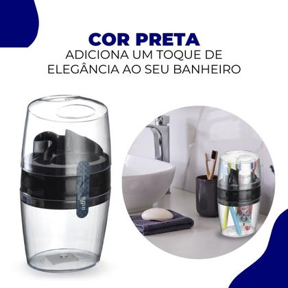 Imagem de Porta Suporte Escova Pasta de Dente Creme Dental Banheiro Lavabo Box Banheiro Acrílico Preto Arthi