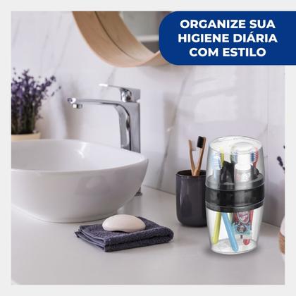 Imagem de Porta Suporte Escova Pasta de Dente Creme Dental Banheiro Lavabo Box Banheiro Acrílico Preto Arthi