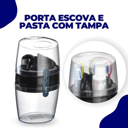 Imagem de Porta Suporte Escova Pasta de Dente Creme Dental Banheiro Lavabo Box Banheiro Acrílico Preto Arthi