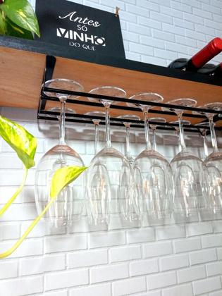 Imagem de Porta Taças para 12 Taças De Vinho - Teto - Decoração Barzinho - suporte para taças - preto