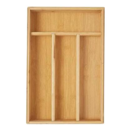 Imagem de Porta Talheres de Bambu com 4 Divisórias Organizador de Gaveta ou Bancada
