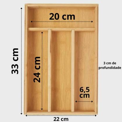 Imagem de Porta Talheres de Bambu com 4 Divisórias Organizador de Gaveta ou Bancada