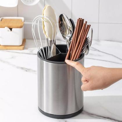 Imagem de Porta Talheres Utensilios Inox Escorredor Base Giratoria Suporte Mesa Bancada Organizaçao Cozinha Resistente Multiuso