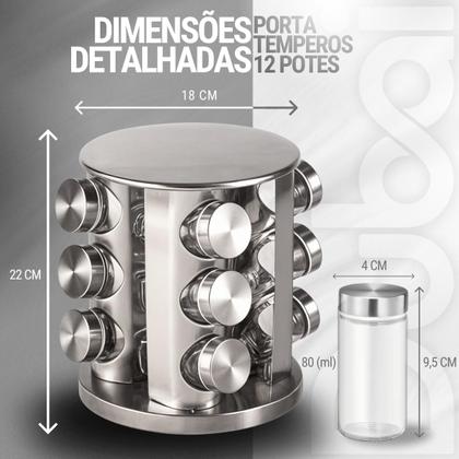 Porta Tempero Condimento Giratório 12 Peças Inox Cozinha - Dubai-atlantic Global Imagem de Porta Tempero Condimento Giratório 12 Peças Inox Cozinha