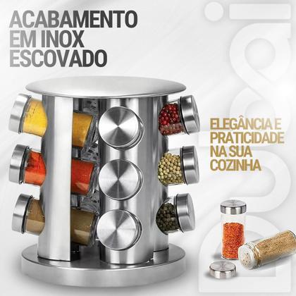 Porta Tempero Condimento Giratório 12 Peças Inox Cozinha - Dubai-atlantic Global Imagem de Porta Tempero Condimento Giratório 12 Peças Inox Cozinha