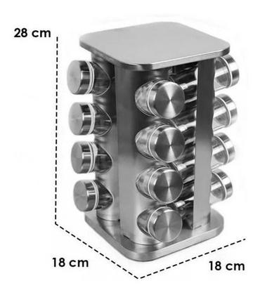 Imagem de Porta Tempero Condimento Giratório 16 Peças Aço Inox Cozinha