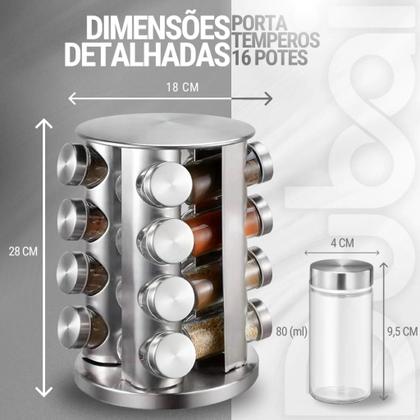 Porta Tempero Condimento Giratório 16 Peças Inox Cozinha - Dubai-atlantic Global Imagem de Porta Tempero Condimento Giratório 16 Peças Inox Cozinha