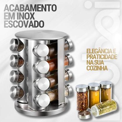 Porta Tempero Condimento Giratório 16 Peças Inox Cozinha - Dubai-atlantic Global Imagem de Porta Tempero Condimento Giratório 16 Peças Inox Cozinha