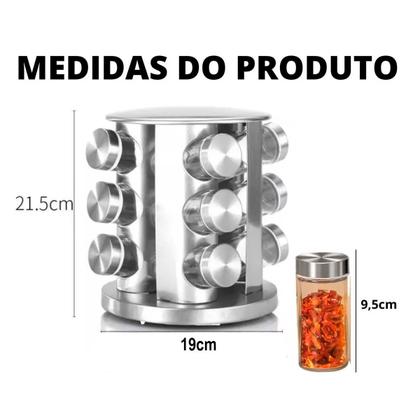 Imagem de Porta Tempero Giratório 360 Com 12 Potes Vidro Suporte Inox