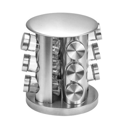 Imagem de Porta Tempero Giratório Inox 12 Potes Vidro