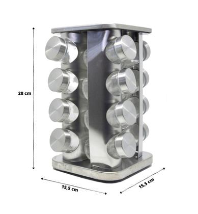 Imagem de Porta Tempero Giratório Metal Cantos Arredondados 16 Pçs