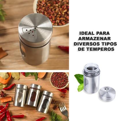 Imagem de Porta Tempero Kit 12 Unidades Saleiro Pimenteiro Paliteiro Inox Visor