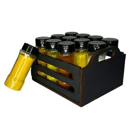 Imagem de Porta Tempero Mdf Com 12 Potes De Plástico Caixote Caixa