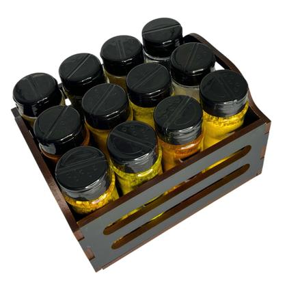 Imagem de Porta Tempero Mdf Com 12 Potes De Plástico Caixote Caixa