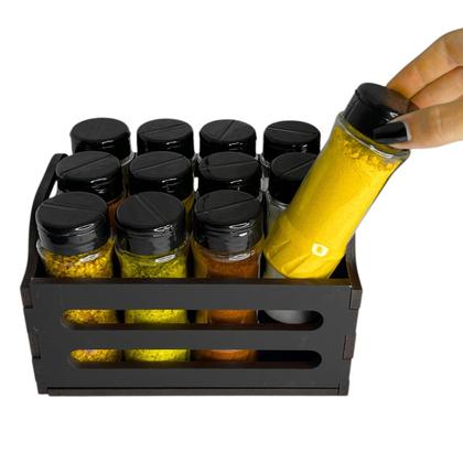 Imagem de Porta Tempero Mdf Com 12 Potes De Plástico Caixote Caixa