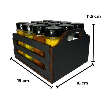 Imagem de Porta Tempero Mdf Com 12 Potes De Plástico Caixote Caixa