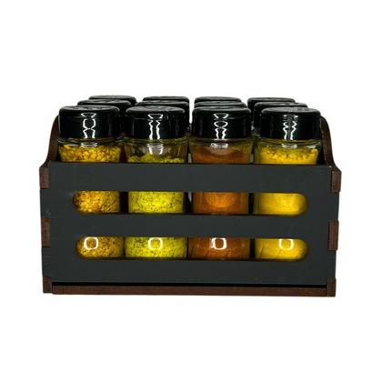 Imagem de Porta Tempero Mdf Com 12 Potes De Plástico Caixote Caixa