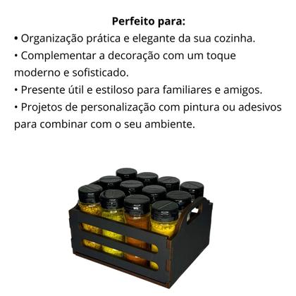 Imagem de Porta Tempero Mdf Com 12 Potes De Plástico Caixote Caixa