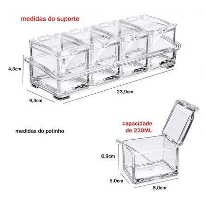 Imagem de Porta Tempero Separa 4 Acompanhamentos C/ Mini Colher Acrilico Cozinha Organizador Condimentos