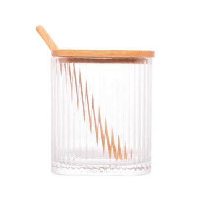 Imagem de  Porta Tempero Vidro Canelado e Tampa de Bambu C/ Colher