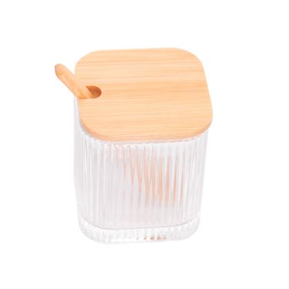 Imagem de  Porta Tempero Vidro Canelado e Tampa de Bambu C/ Colher