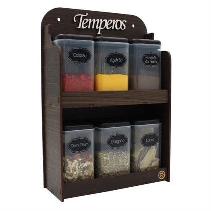 Imagem de Porta Temperos 6 Potes Mesa Parede em Mdf Pintado Pote tempero Condimentos Mantimentos Original