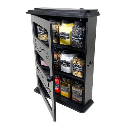 Imagem de Porta Temperos Condimentos Armarinho MDF kit 12 potes 170ml com Tampa Dosadora e Adesivos .ARM
