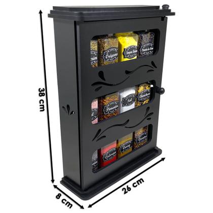 Imagem de Porta Temperos Condimentos Armarinho MDF kit 12 potes 170ml com Tampa Dosadora e Adesivos .ARM