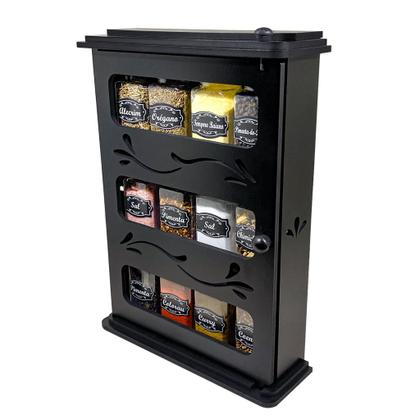 Imagem de Porta Temperos Condimentos Armarinho MDF kit 12 potes 170ml com Tampa Dosadora e Adesivos .ARM