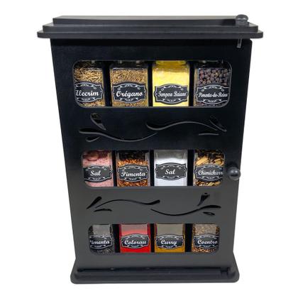 Imagem de Porta Temperos Condimentos Armarinho MDF kit 12 potes 170ml com Tampa Dosadora e Adesivos .ARM