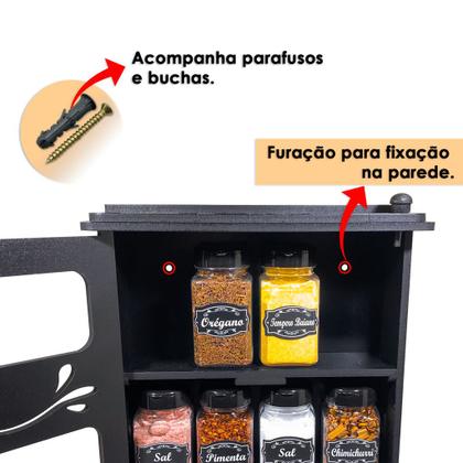 Imagem de Porta Temperos Condimentos Armarinho MDF kit 12 potes 170ml com Tampa Dosadora e Adesivos .ARM
