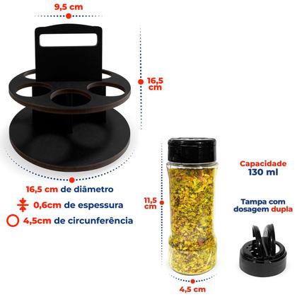Imagem de Porta Temperos Condimentos MDF kit 06 potes com Tampa Dosadora Suporte Adesivos Identificadores