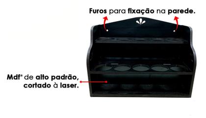 Imagem de Porta Temperos/Condimentos MDF kit 10 potes c/ Tampa Dosadora + Suporte + Adesivos *SOF