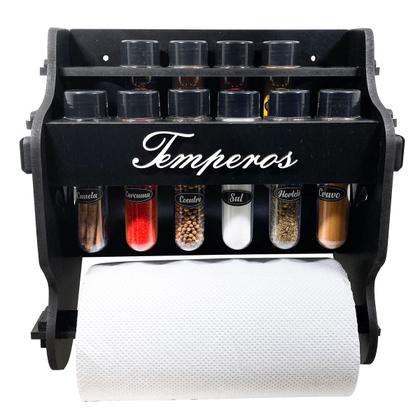 Imagem de Porta Temperos/Condimentos MDF kit 12 Tubetes + Suporte para papel toalha + Adesivos *TLT