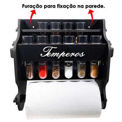 Imagem de Porta Temperos/Condimentos MDF kit 12 Tubetes + Suporte para papel toalha + Adesivos *TLT