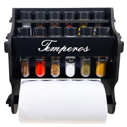 Imagem de Porta Temperos/Condimentos MDF kit 12 Tubetes + Suporte para papel toalha + Adesivos *TLT
