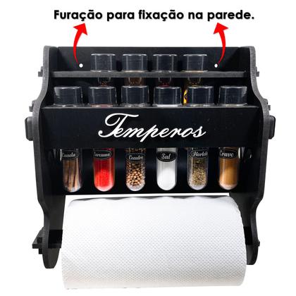 Porta Temperos/Condimentos MDF kit 12 Tubetes + Suporte para papel toalha + Adesivos *TLT - Bella Art in madeira Imagem de Porta Temperos/Condimentos MDF kit 12 Tubetes + Suporte para papel toalha + Adesivos *TLT