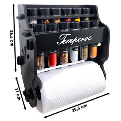 Imagem de Porta Temperos/Condimentos MDF kit 12 Tubetes + Suporte para papel toalha + Adesivos *TLT