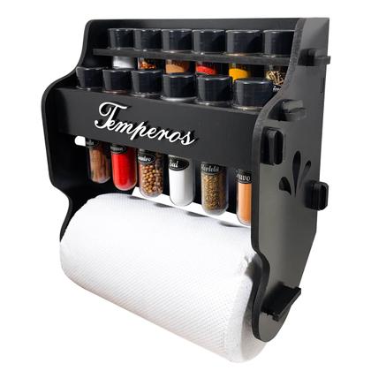 Imagem de Porta Temperos/Condimentos MDF kit 12 Tubetes + Suporte para papel toalha + Adesivos *TLT