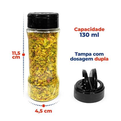 Imagem de Porta Temperos Condimentos MDF kit 8 potes 130ml com Tampa Dosadora Suporte Adesivos de Identificação para Bancada Cozinha