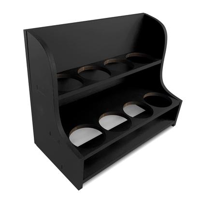 Imagem de Porta Temperos Condimentos MDF kit 8 potes 130ml com Tampa Dosadora Suporte Adesivos de Identificação para Bancada Cozinha