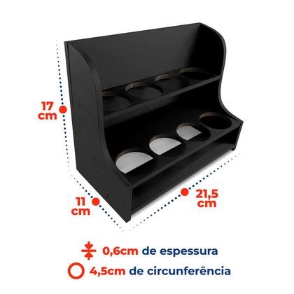 Imagem de Porta Temperos Condimentos MDF kit 8 potes 130ml com Tampa Dosadora Suporte Adesivos de Identificação para Bancada Cozinha