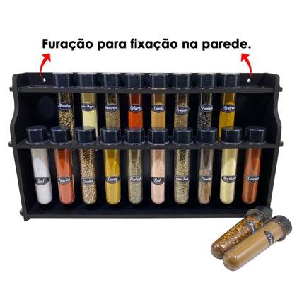 Imagem de Porta Temperos/Condimentos MDF kit com 20 Tubetes e Tampas + Suporte + Adesivos *T20