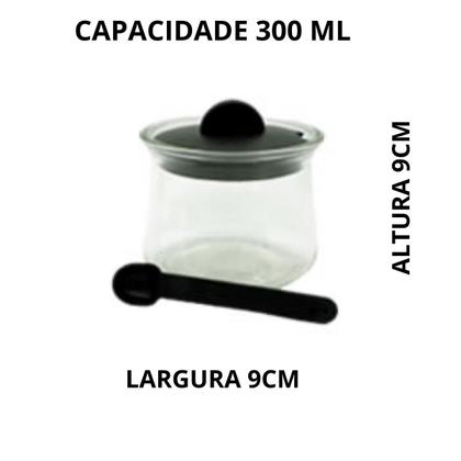 Imagem de Porta Temperos de Vidro com Colher 300ML Com 3 Peças Preto