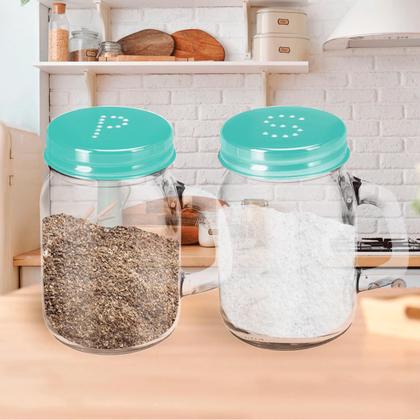 Imagem de Porta Temperos e condimento em vidro sal e pimenta especiarias com Saleiro com tampa Gourmet 