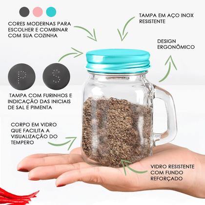 Imagem de Porta Temperos e condimento em vidro sal e pimenta especiarias com Saleiro com tampa Gourmet 
