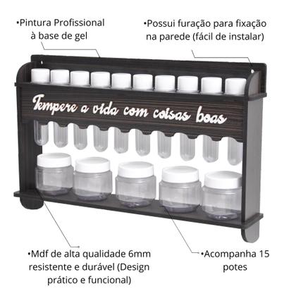 Imagem de Porta Temperos e Condimentos Cozinha Kit 15 potes de Temperos Mdf Luxo