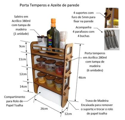Imagem de Porta temperos e condimentos em mdf kit 7 potes em acrílico